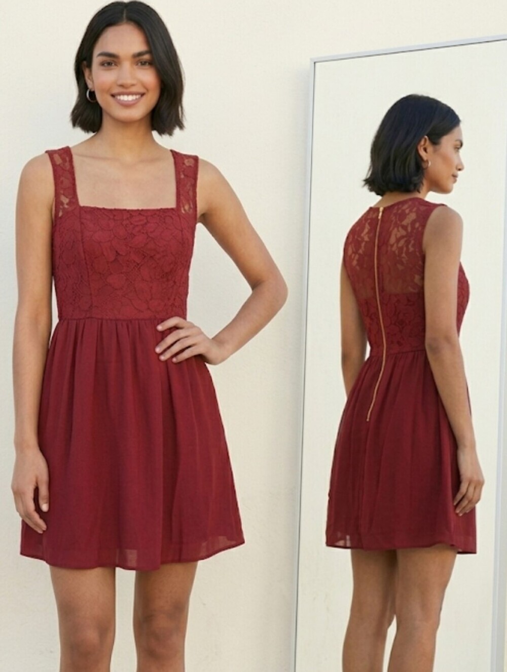 Kimchi Blue Burgundy Lace Fit & Flare Mini Size S 4 Homecoming Autumn Wedding